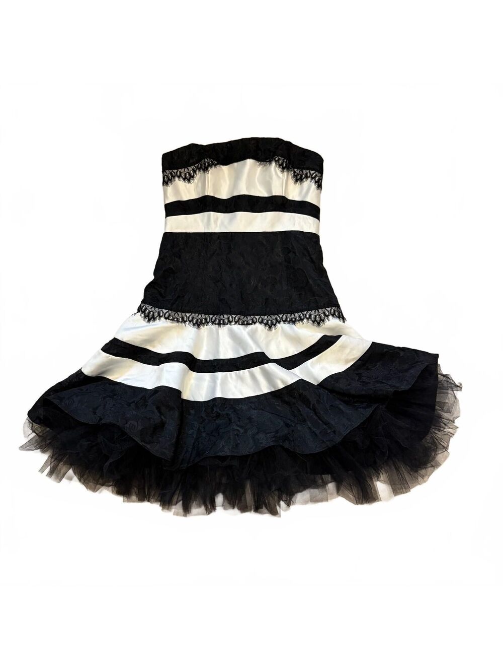 Jessica McClintock Black and White Strapless Coquette Lace Cocktail Dress Size 6